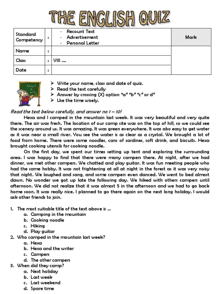 Quiz Recount Viii II | Camping | Bali