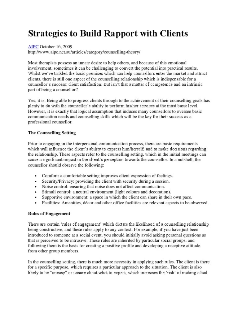 Strategies To Build Rapport With Clients | PDF | Psychotherapy ...