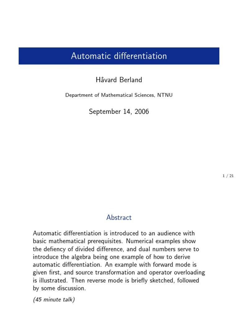 Automatic Differentiation | PDF | Derivative | Mathematical Optimization
