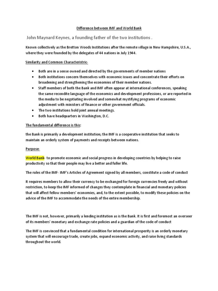 Difference Between IMF And World Bank | PDF | International Development Association ...