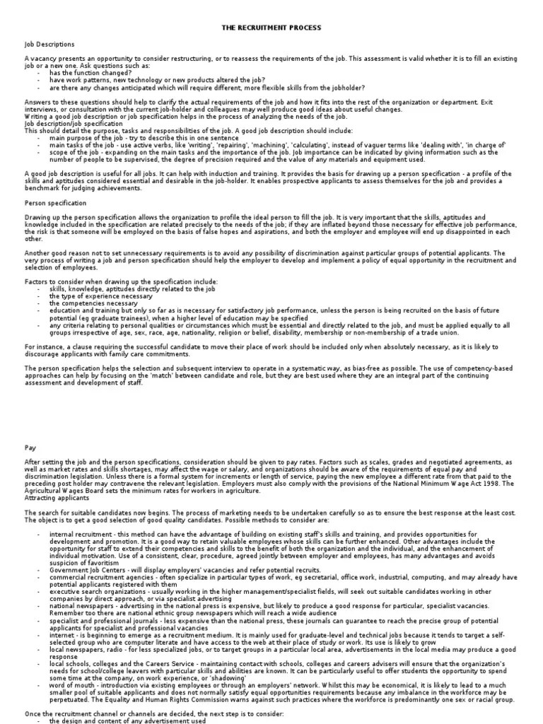 The Recruitment Process - Handouts | PDF | Recruitment | Test (Assessment)