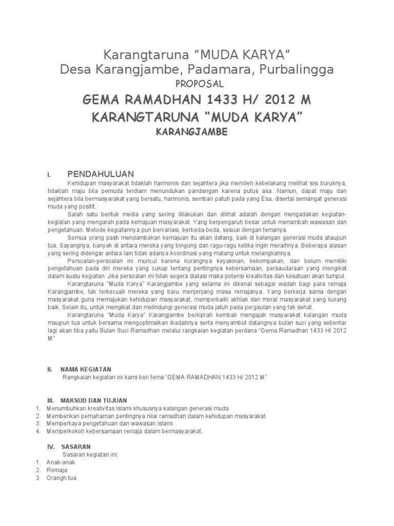 Contoh proposal karang taruna nomor : Proposal Ramadhan Karang Taruna Pdf