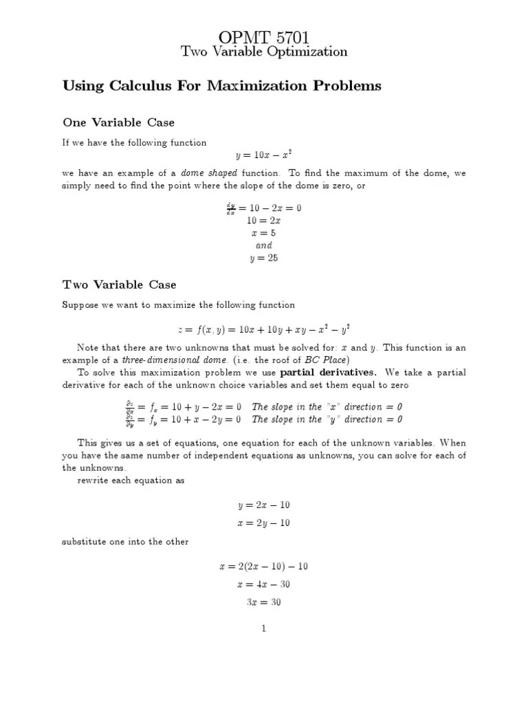 Calculus-Based Optimization Guide | PDF | Equations | Mathematical Analysis