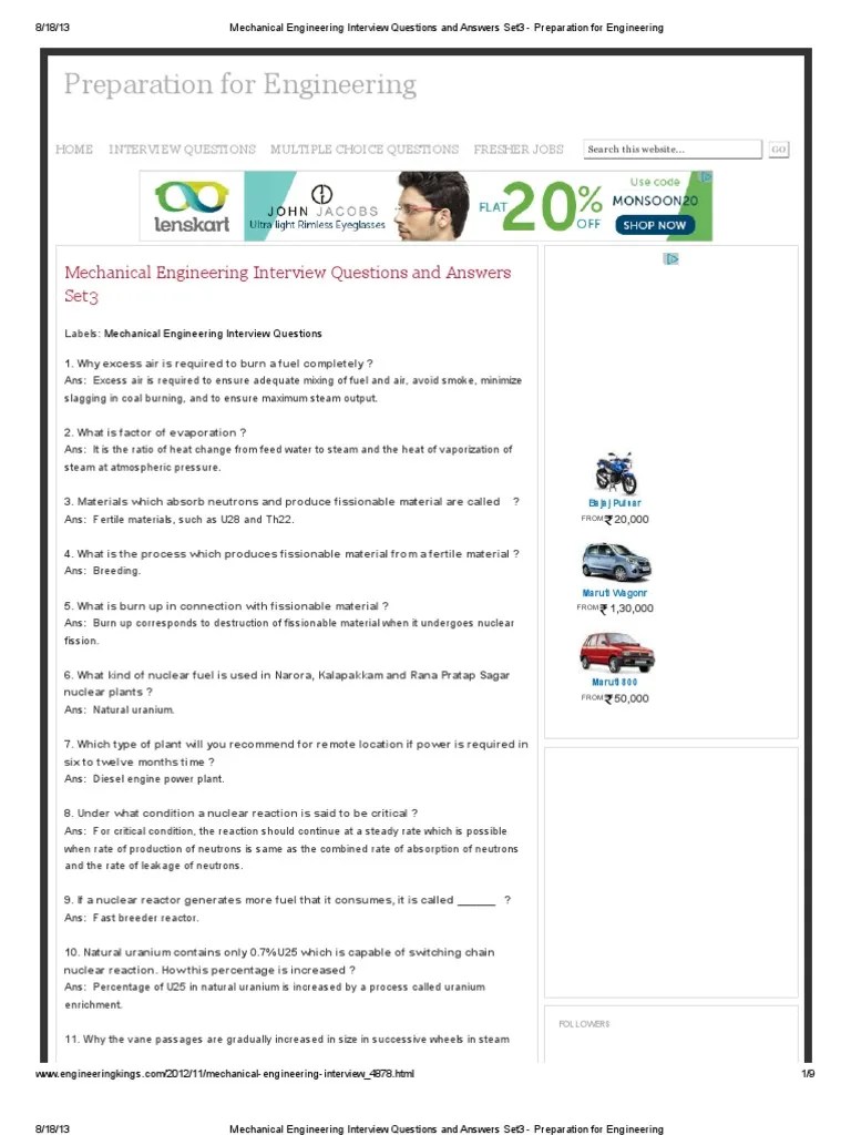 Mechanical Engineering Interview Questions And Answers Set3 ...