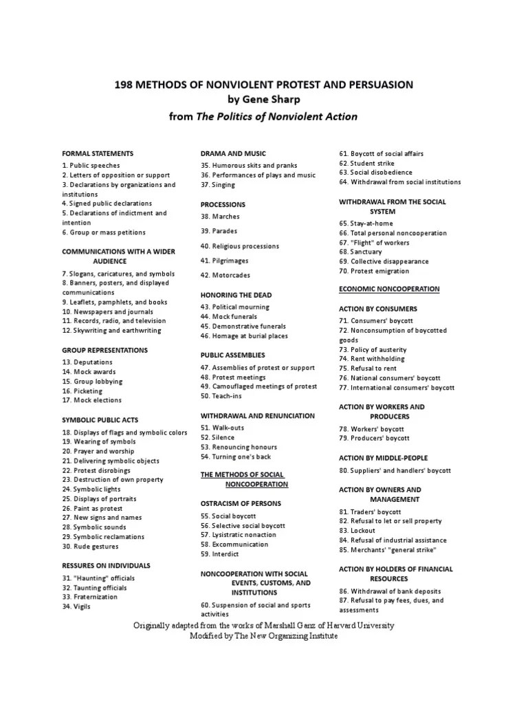198 Methods Of Nonviolent Protest | PDF | Boycott | Strike Action