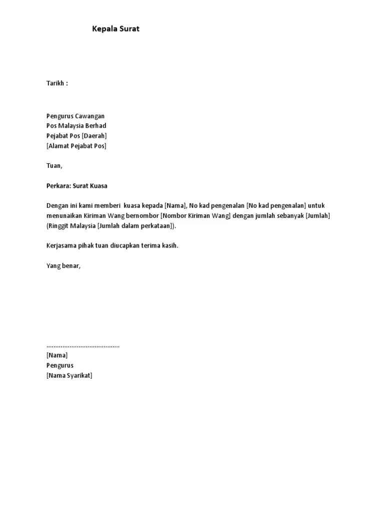 Contoh surat kebenaran kepada wakil. Contoh Surat Rasmi Untuk Wakil