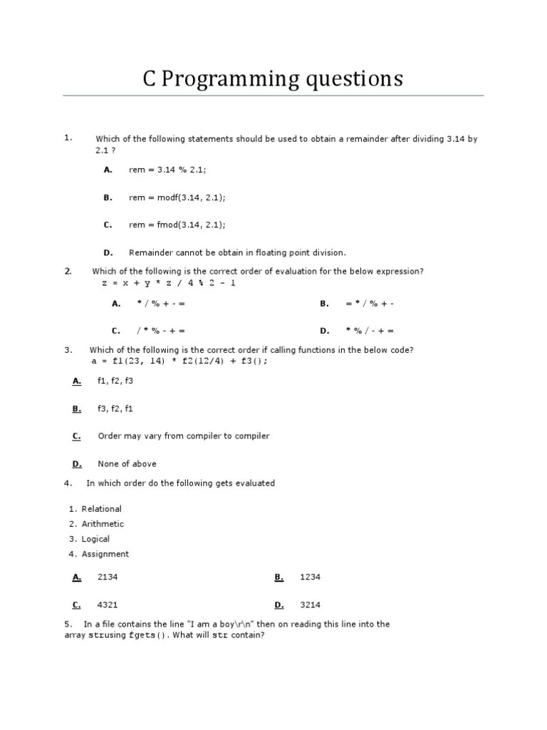 C Programming Questions | PDF | Computer Programming | Computing