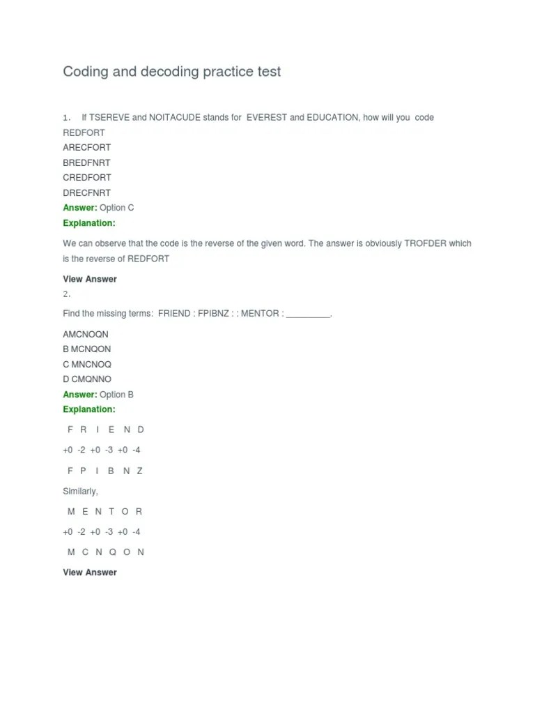 Coding And Decoding Practice Test | PDF
