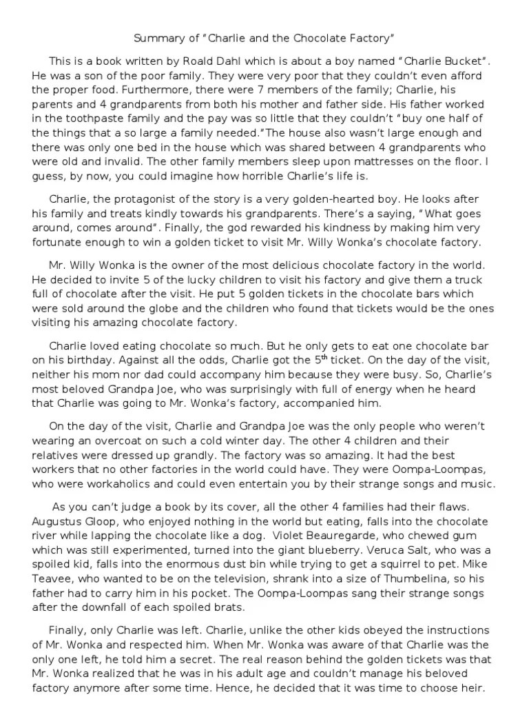 Summary Of Charlie And The Choclate Factory | PDF