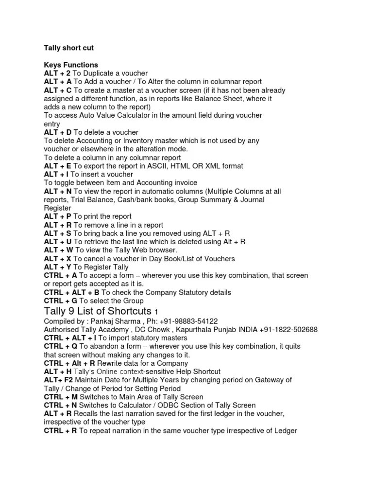 Tally Short Cut Keys | Download Free PDF | Keyboard Shortcut | Voucher