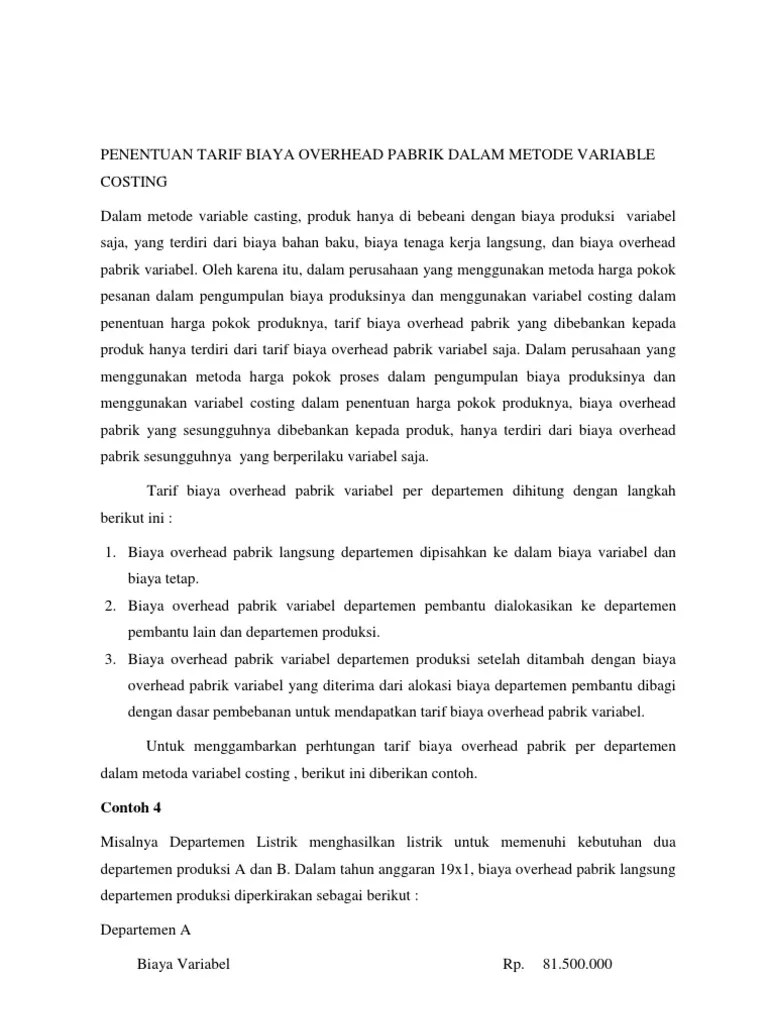 Biaya Overhead Pabrik Contoh - Agroteknologi Uma Ac Id : Estimasi biaya overhead pabrik selama satu tahun anggaran adalah rp 4.000.000.