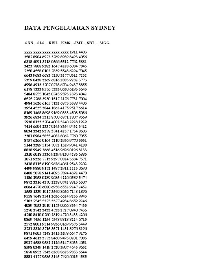 Data Pengeluaran Sidney | PDF