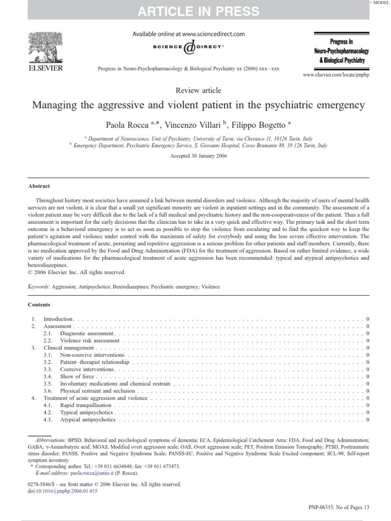 Managing The Aggressive And Violent Patient In The Psychiatric ...