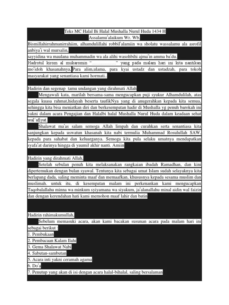 Teks MC Halal Bi Halal Mushalla Nurul Huda 1434 H | PDF