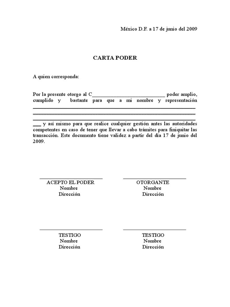 ¿como llenar una carta poder? Machote Carta Poder
