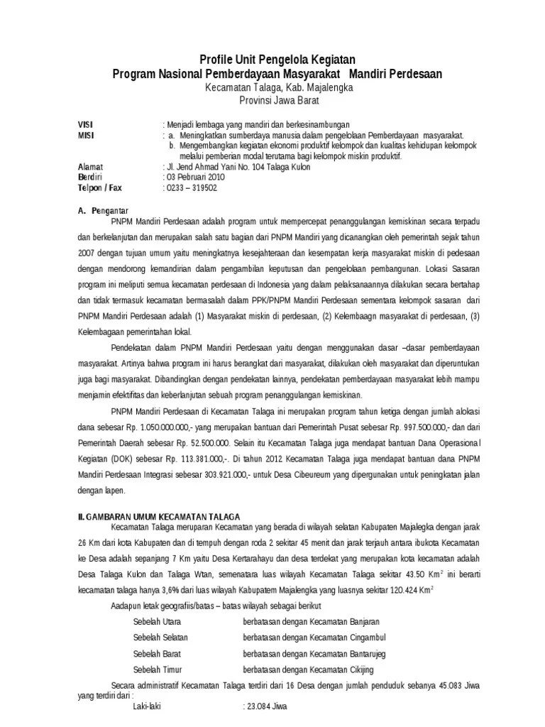 Sus/2013kegiatan sementara ( upks ) sebagai pengelola dana bantuan langsungmasyarakat (blm) pnpm mandiri pedesaan.3. Profile Upk Talaga Pdf