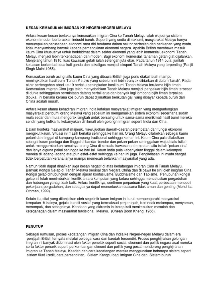 Cara Kemasukan Imigran Cina Dan India Ke Tanah Melayu Spoentas