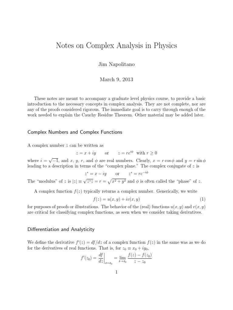 Notes On Complex Analysis | PDF | Complex Analysis | Functions And Mappings