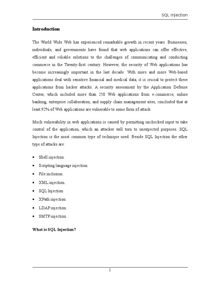 SQL Injection | PDF | Microsoft Sql Server | Databases