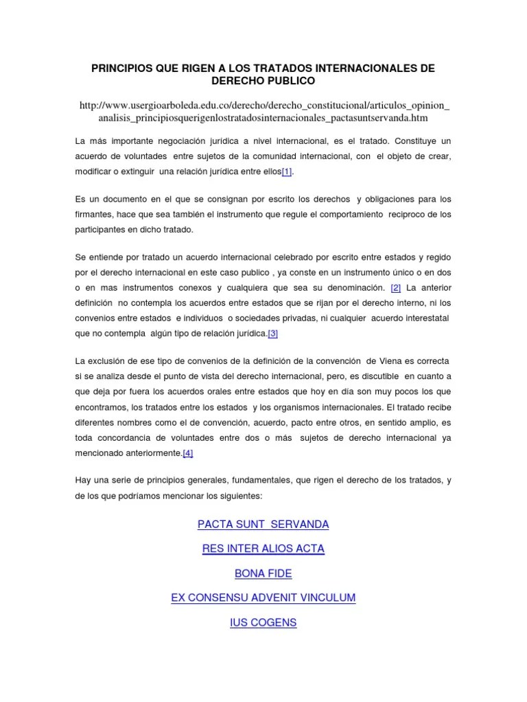 Principios Que Rigen A Los Tratados Internacionales De Derecho Publico ...