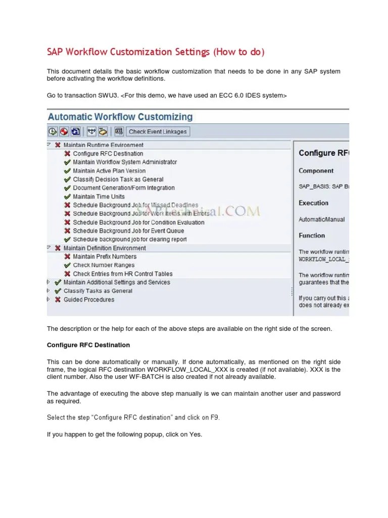SAP Workflow Customization Settings | PDF | Computing | Software