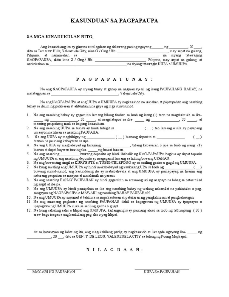 Bilang pagtatapos, ang mga paghahabol tungkol sa lahi bilang sanhi ng hindi. KASUNDUAN SA PAGPAPAUPA
