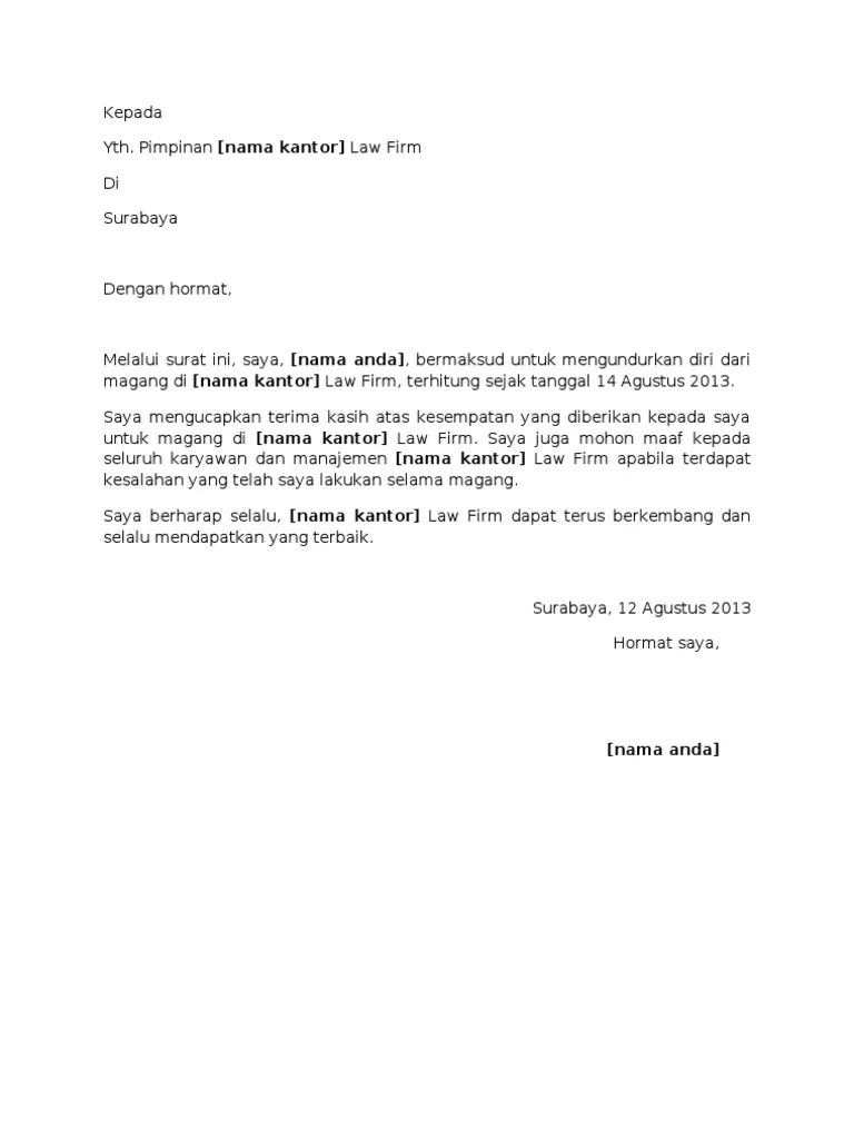 Contoh Surat Pengunduran Diri Praktek Kerja Lapangan Contoh Seputar Surat PRAKERIN maka saya sanggup menerima sanksi yaitu.