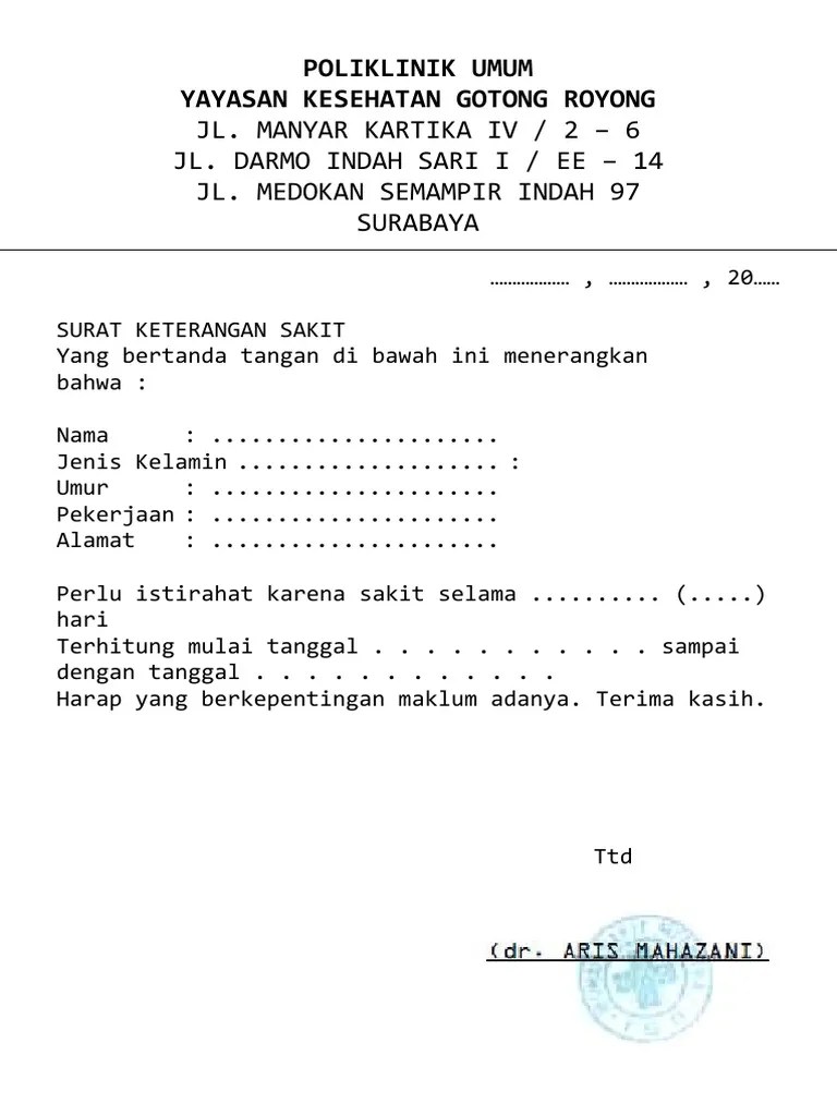 Contoh Surat Dokter Word : Surat Dokter Pdf : Contoh surat keterangan dari dokter.