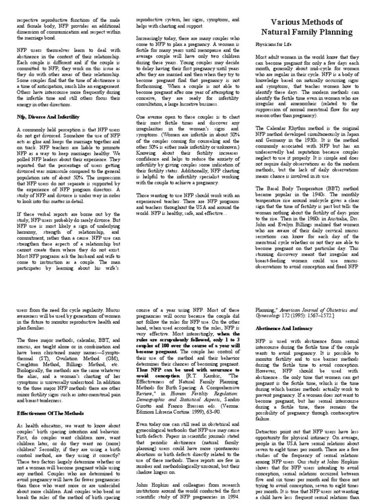 Pamphlet Various Methods Of Natural Family Planning | PDF | Ageing | Fertility