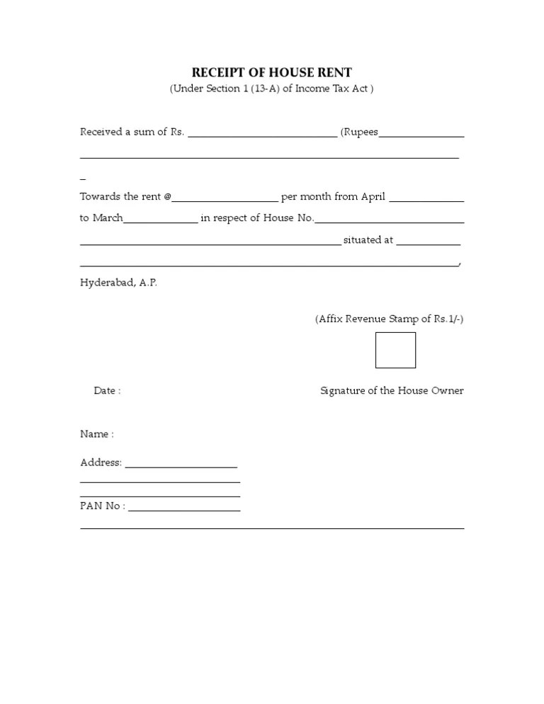 house rent receipt format pdf download india wow