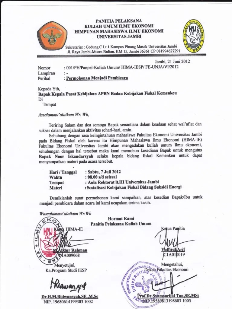 Surat permohonan biasanya digunakan untuk meminta bantuan seperti dana, jasa, dan pengamanan. Surat Permohonan Pembicara - Guru Galeri
