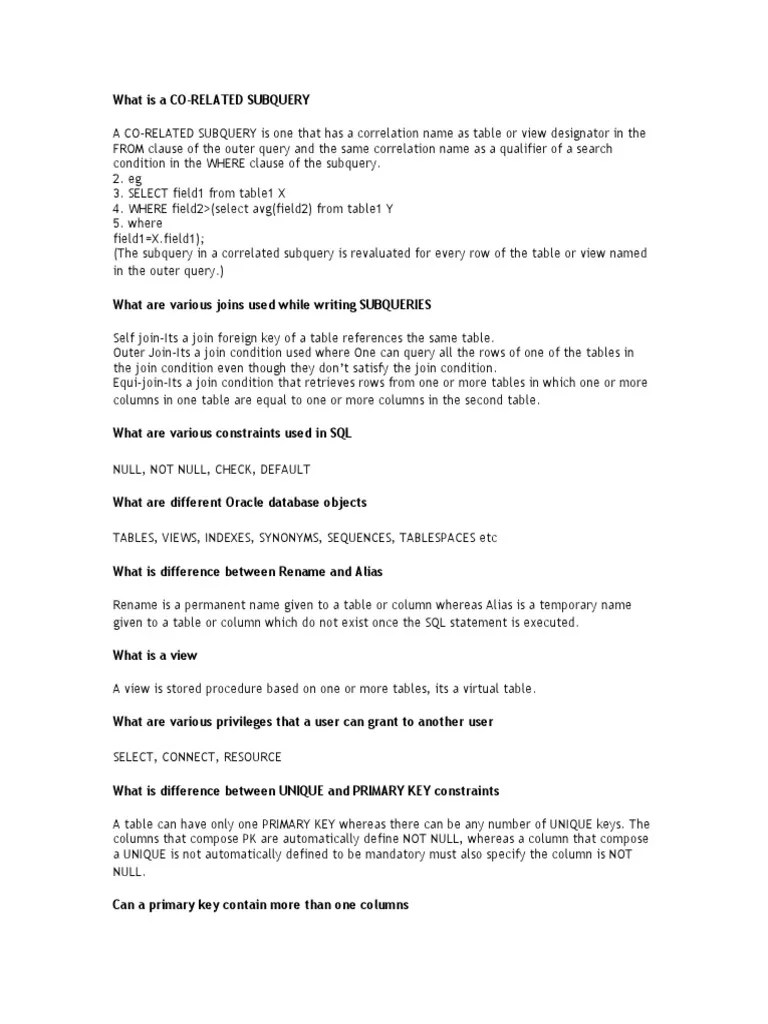 Oracle Interview Questions | Download Free PDF | Pl/Sql | Sql