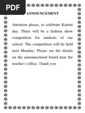 announcement of the technical reason. Contoh Soal Announcement Kartinis Day Pilihan Ganda Beserta Jawabannya