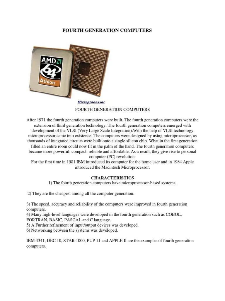 Fourth Generation Computers Microprocessor