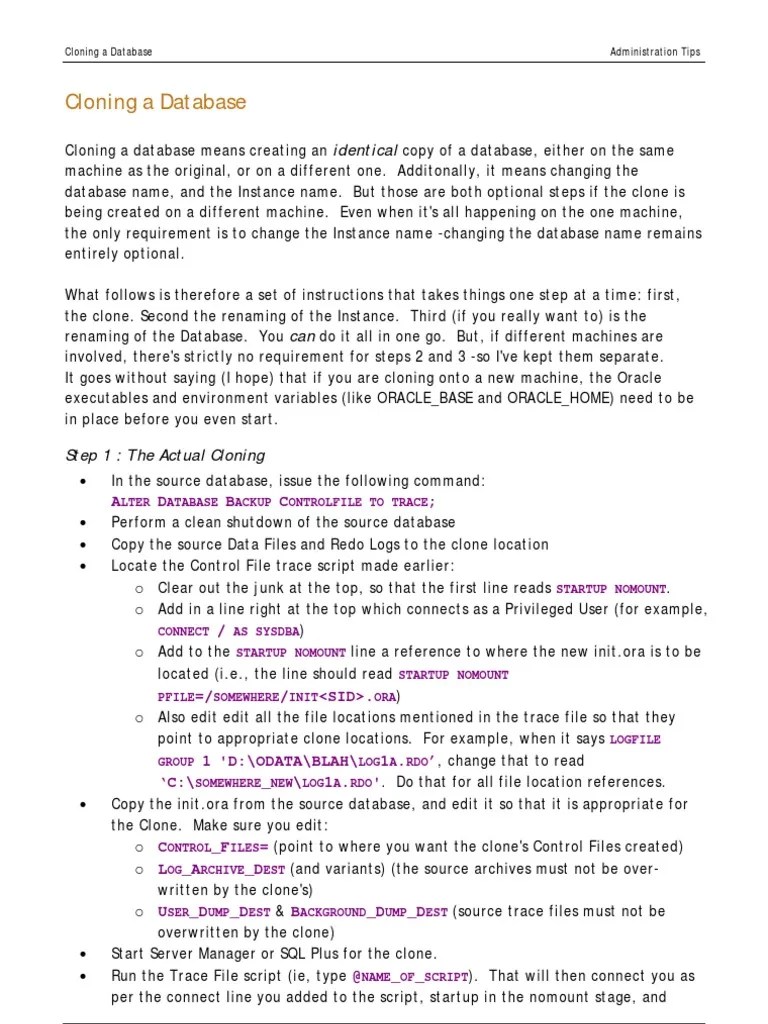 Create Clone Oracle | PDF | Oracle Database | Databases