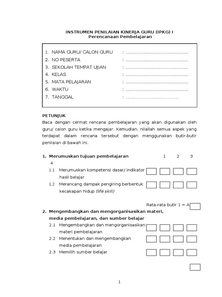 Workshop kurikulum 2013 dan sosialisasi penilaian kinerja guru (pkg) tahun 2015. Contoh Instrumen Penilaian Kinerja Guru Pdf