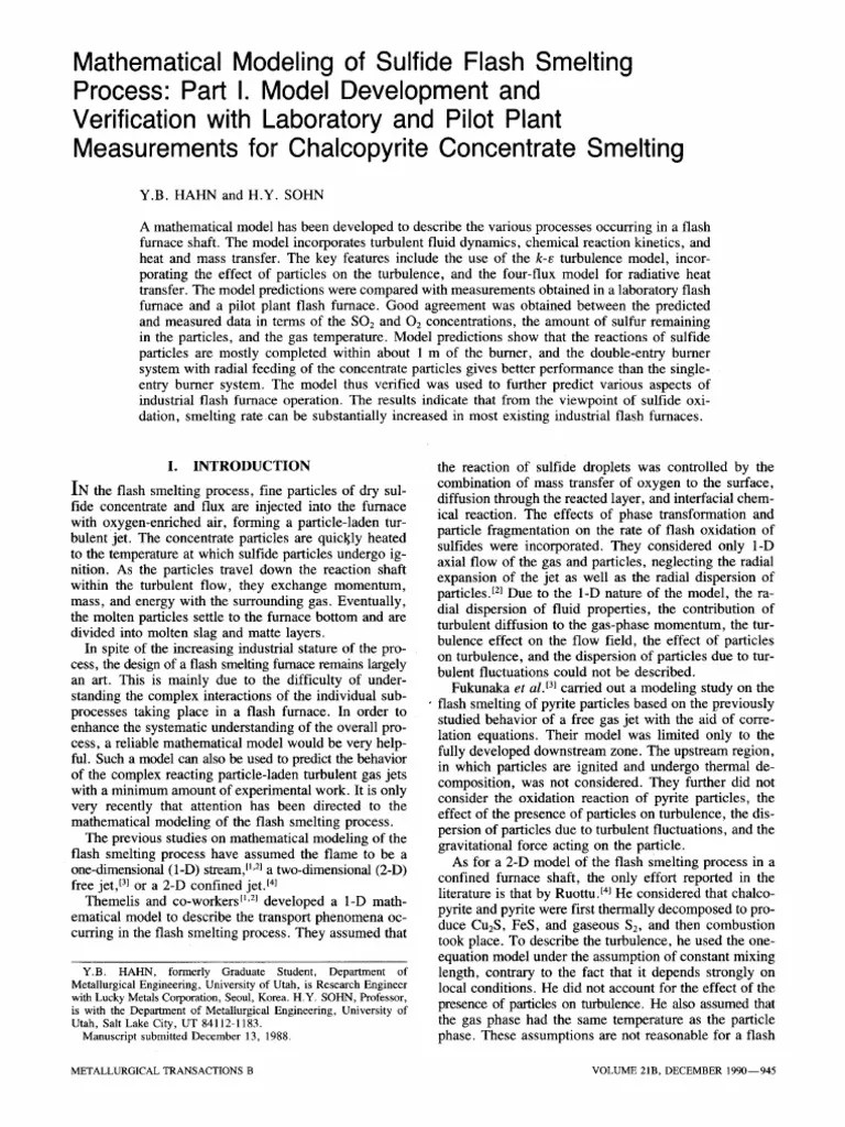 Mathematical Modeling Of Sulfide Flash Smelting Proces