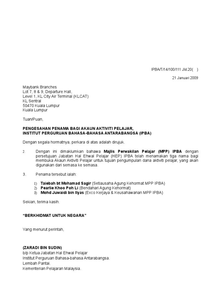 Contoh Surat Rasmi Permohonan Membuka Akaun Bank Rasmi H Cute766