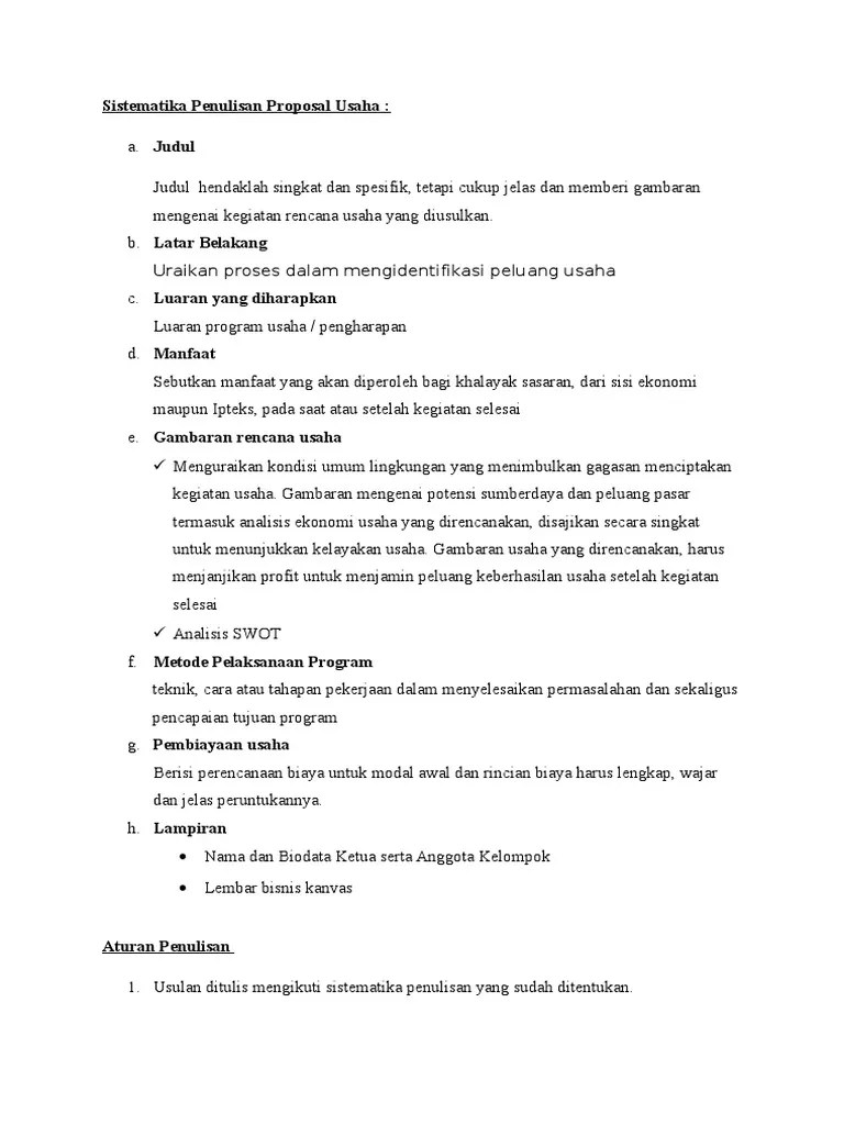 Sistematika Penyusunan Proposal Usaha – Lakaran