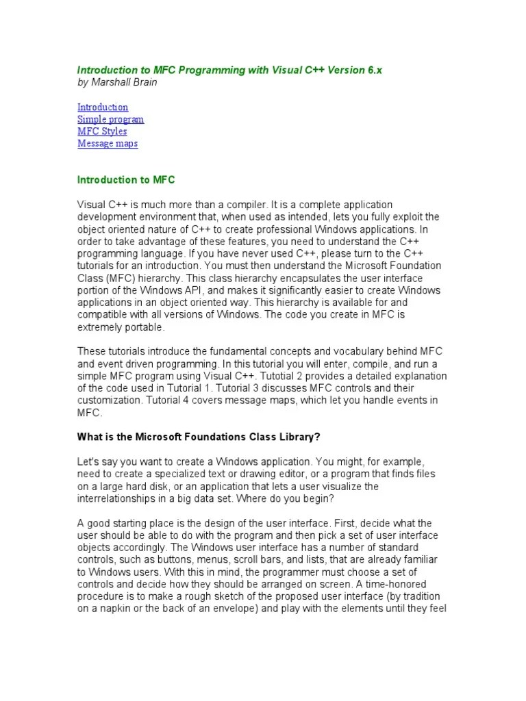 Introduction To MFC Programming With Visual C | Download Free PDF ...