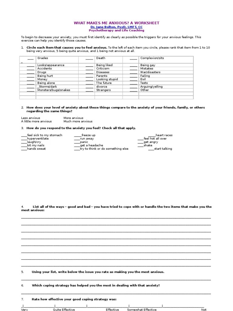 Anxiety help: a 2 page worksheet for finding anxiety triggers
