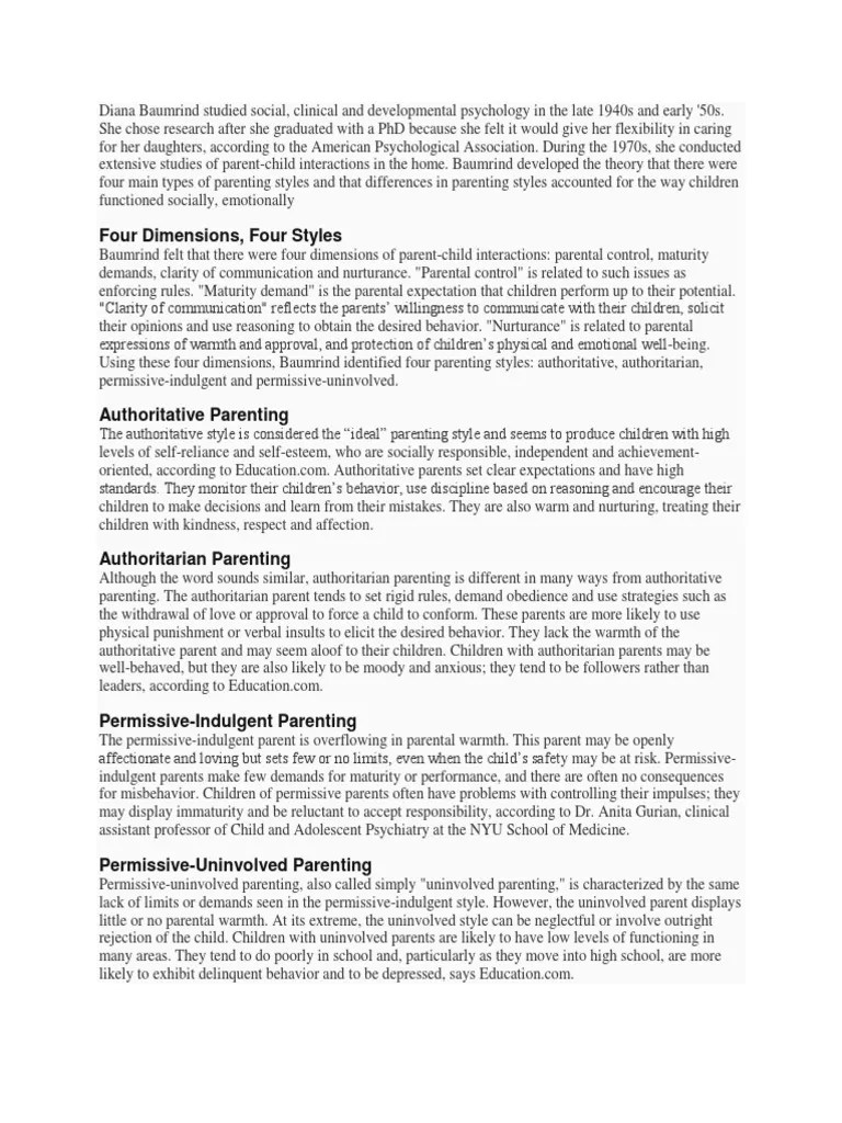 Diana Baumrind Parenting Style Theory | PDF | Parenting | Relationships