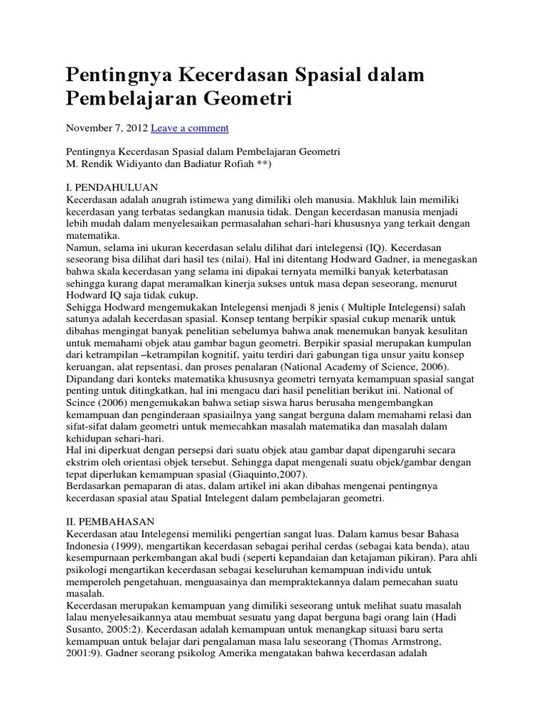 Pentingnya Kecerdasan Spasial Dalam Pembelajaran | PDF