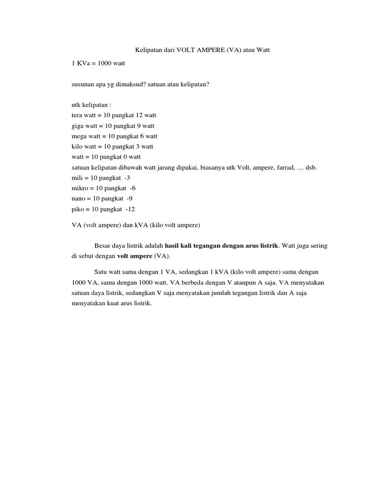 Daya 1000 Watt Berapa Ampere