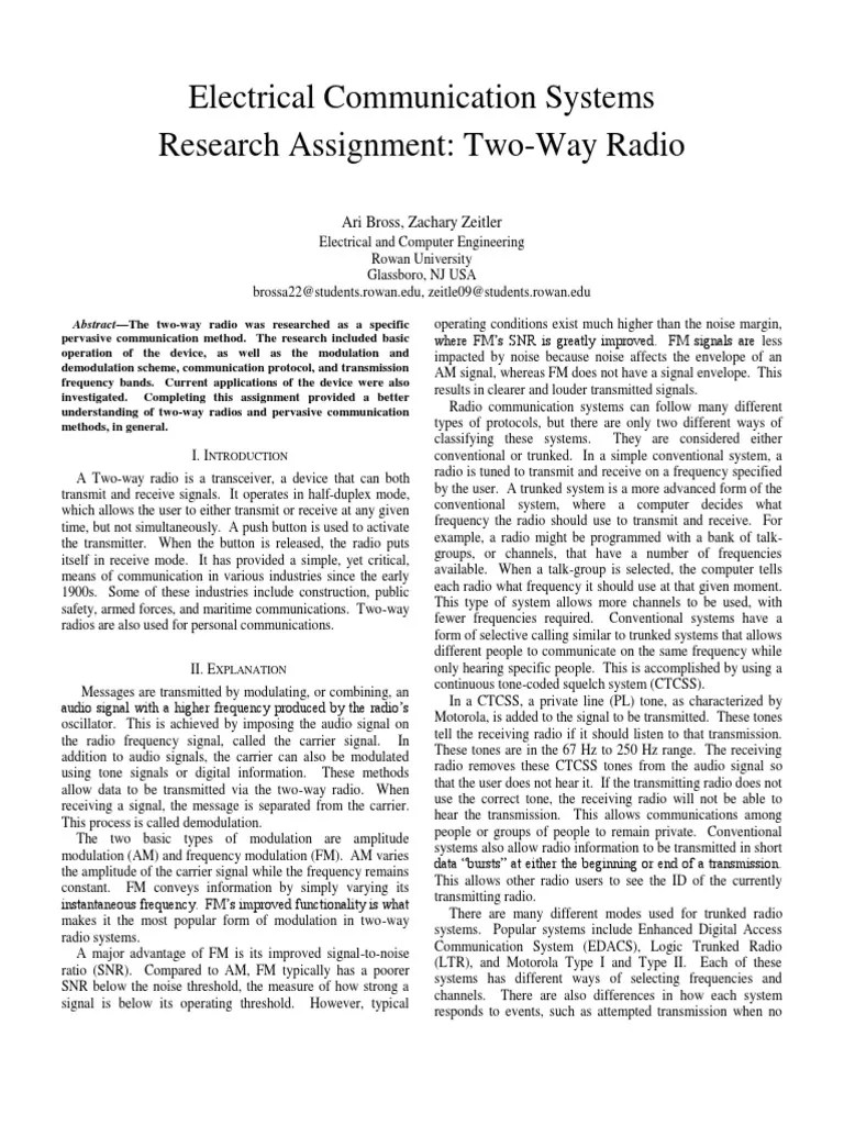 Two Way Radio Communications | PDF | Frequency Modulation | Radio