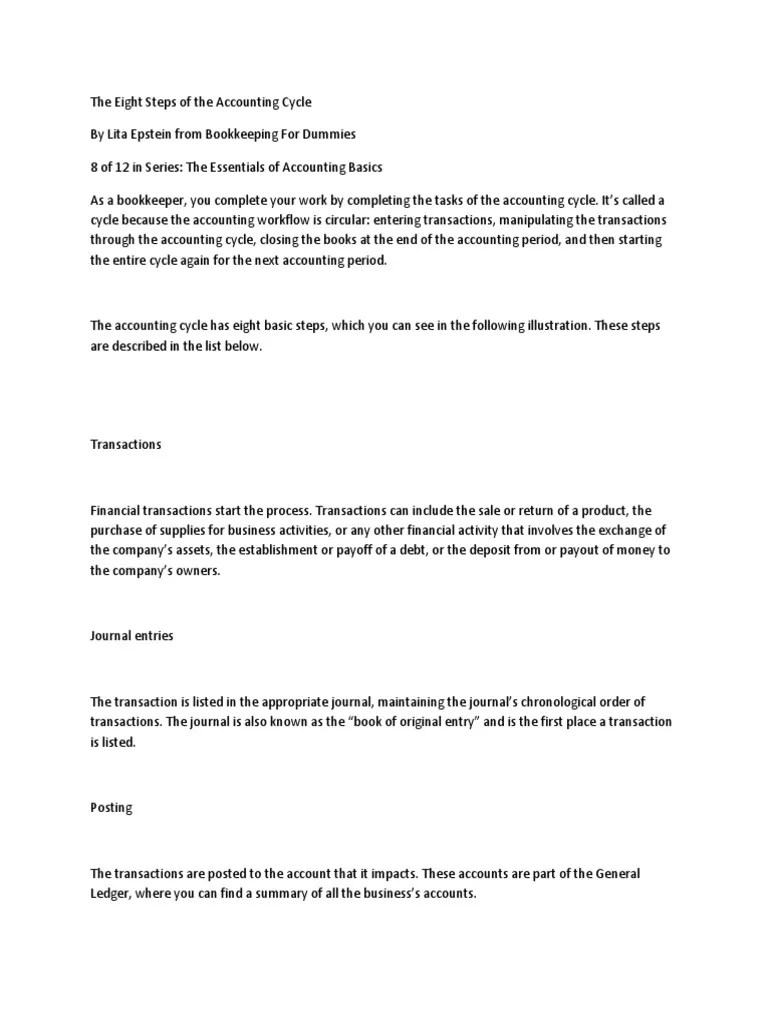 The Eight Steps Of The Accounting Cycle | PDF | Bookkeeping | Debits ...