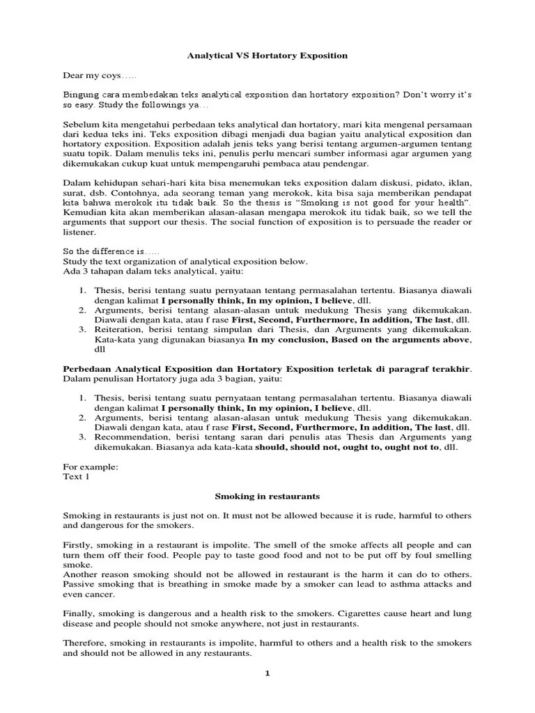 Perbedaan Analytical Exposition Dengan Hortatory Exposition – Goreng