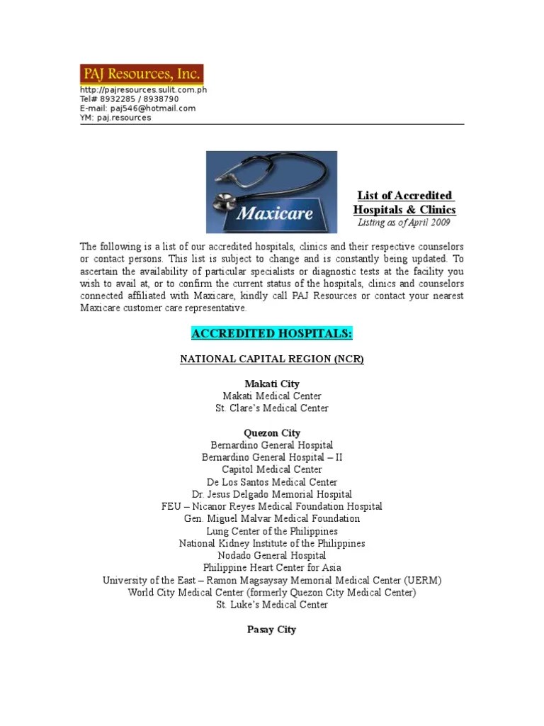 1404, 1405, 1420 up to 1422. List of Accredited Hospitals and Clinics- for web