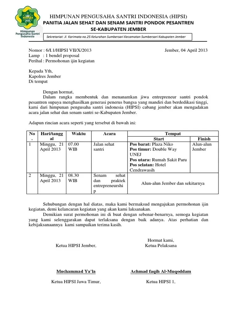 Surat permohonan ijin/pemberitahuan ditujukan kepada kapolres tembusan kasatintelkam. Surat Izin Kegiatan Polsek Pdf