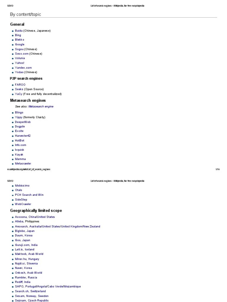 List Of Search Engines | PDF | Desktop Environment | Linux